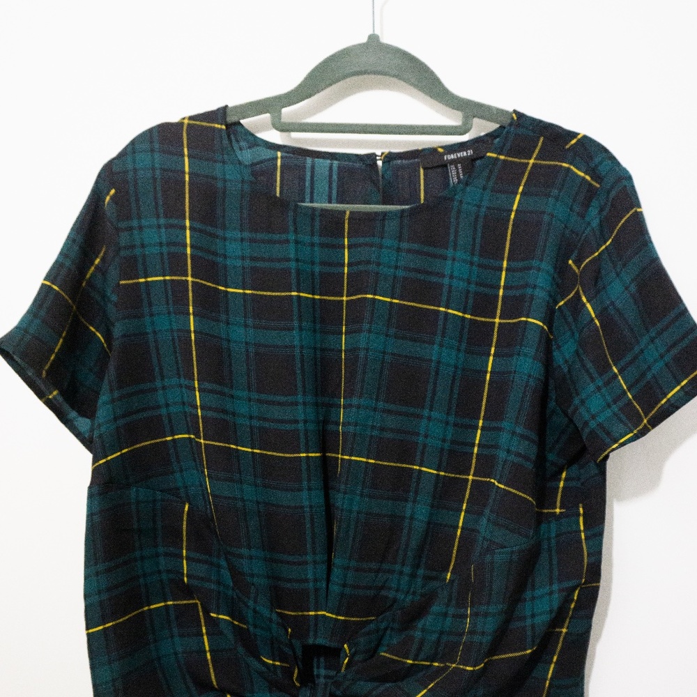 Tie Front Plaid T-Shirt